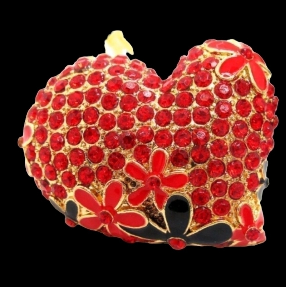 BETSEY Johnson Heart Love Red Flower Enamel Brooch Pin NEW